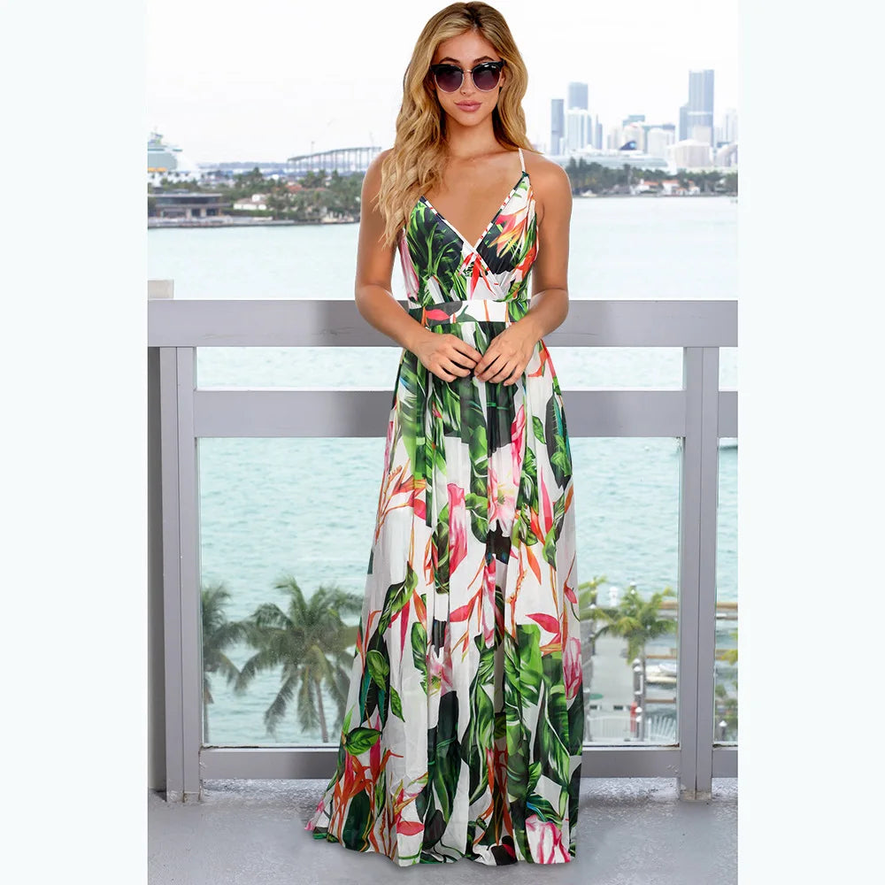 Robe longue bohème fleurie à col V