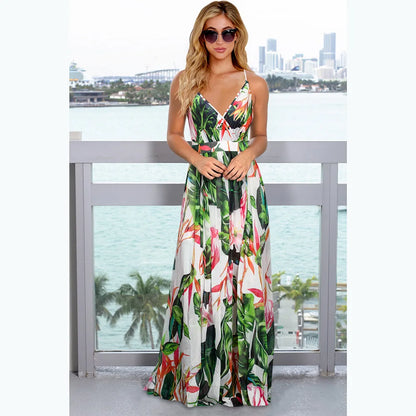 Robe longue bohème fleurie à col V