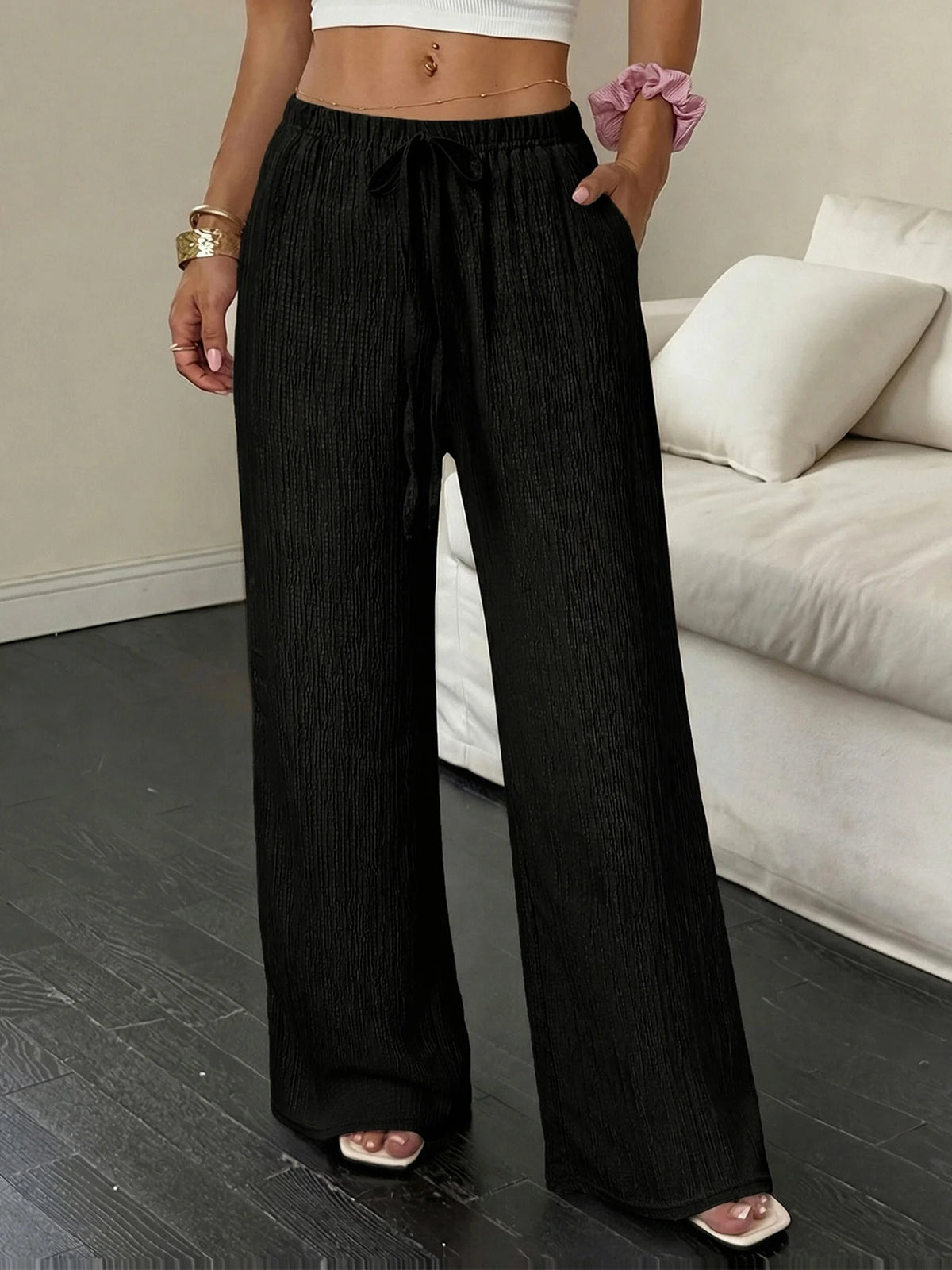 Pantalon large uni élégant et polyvalent pour femme
