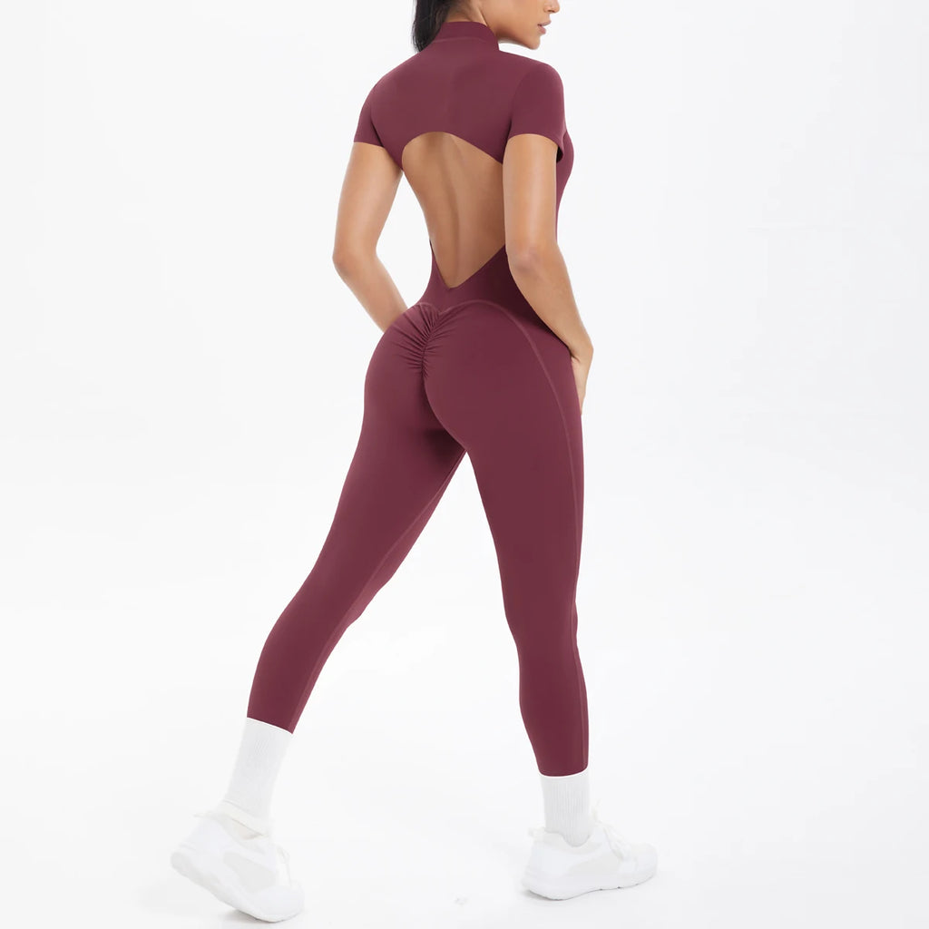 Combinaison de Sport Femme Dos Nu – Body Fitness Yoga Manches Courtes