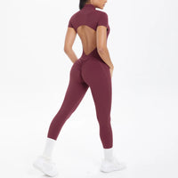 Combinaison de Sport Femme Dos Nu – Body Fitness Yoga Manches Courtes
