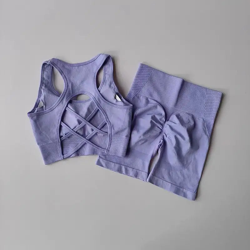 Ensemble de Yoga sans couture pour femmes, 2 pièces, soutien-gorge de Sport Sexy, taille haute, short de Sport, Fitness, sans manches, costume d'entraînement, vêtements de Sport