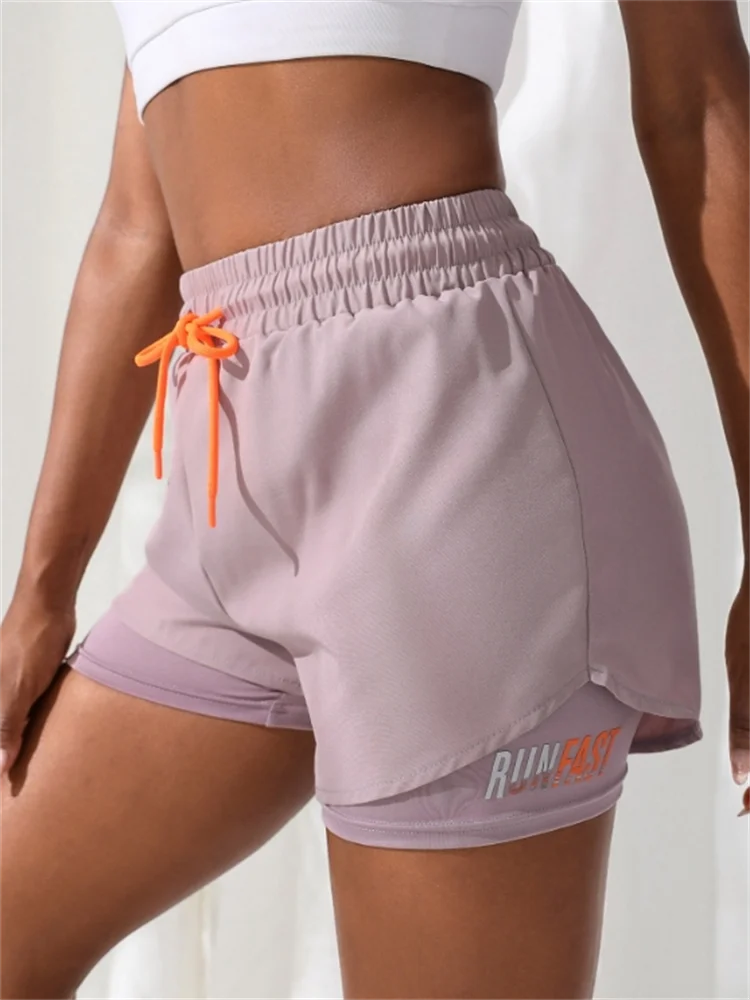 Short de Yoga taille haute pour femmes, avec contrôle de proximité élastique, short de course, faux pantalon deux pièces