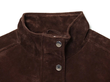 Veste zippée femme marron à col montant, coupe slim et poches