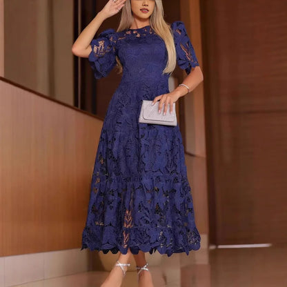 Robes évidées pour femmes, coupe trapèze, couleur unie, longueur cheville, demi-manches, taille cintrée, légèrement extensible, ajustées, décontractées et élégantes, Été 2026
