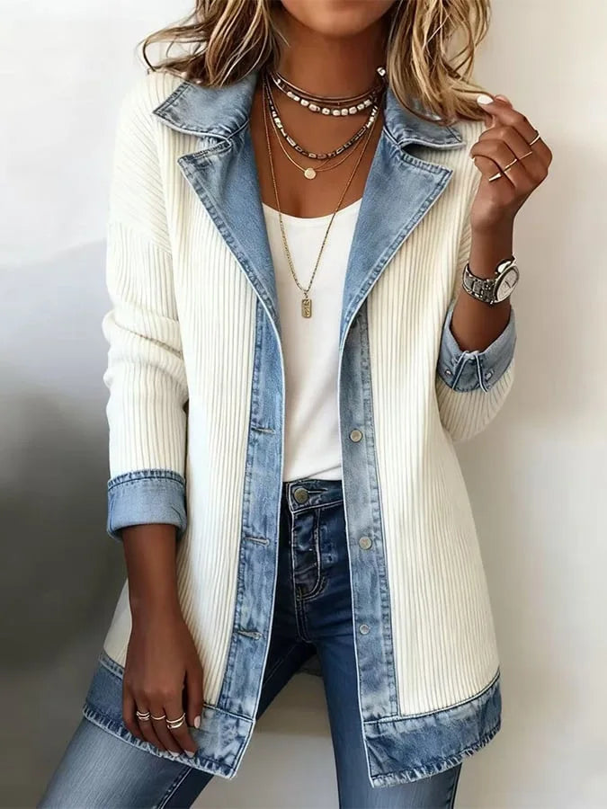 Veste en jean patchwork femme