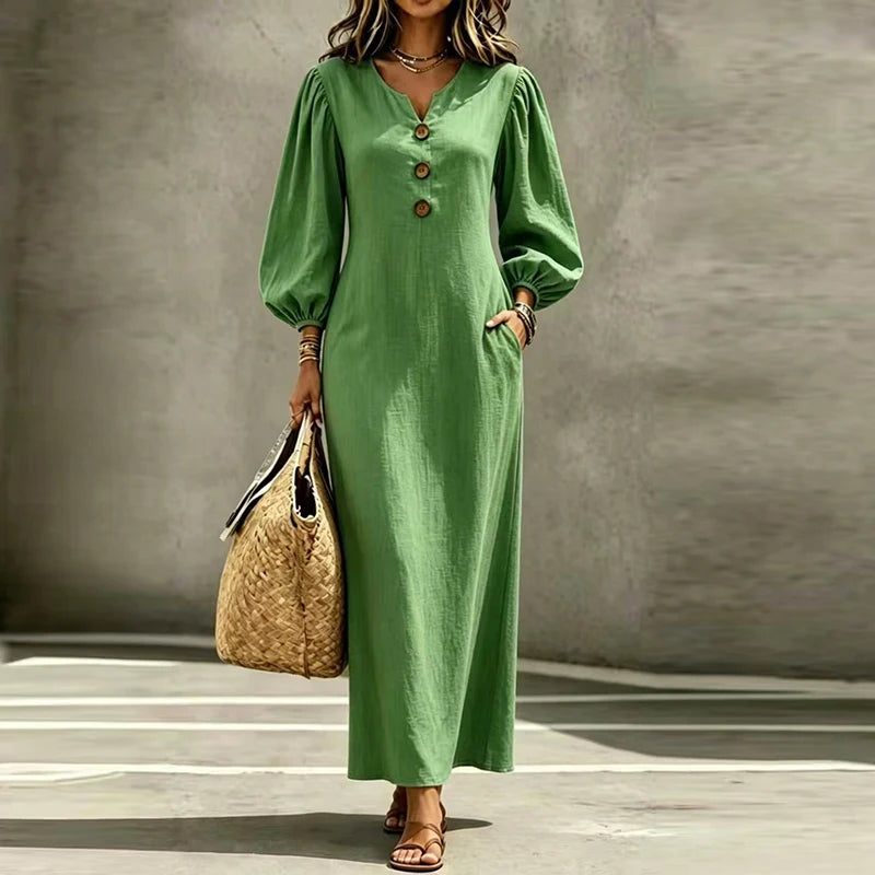Robe longue ample à col V et poches