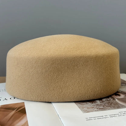 Chapeau Fedora en feutre à calotte rigide vintage pour femmes, 100% laine, béret plat, chapeau de mariage, fascinateur, chapeau de cocktail classique, chapeau pillbox