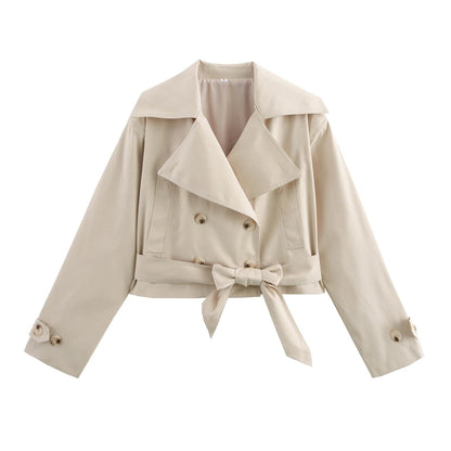 Trench femme croisé court à ceinture ajustable et col à revers