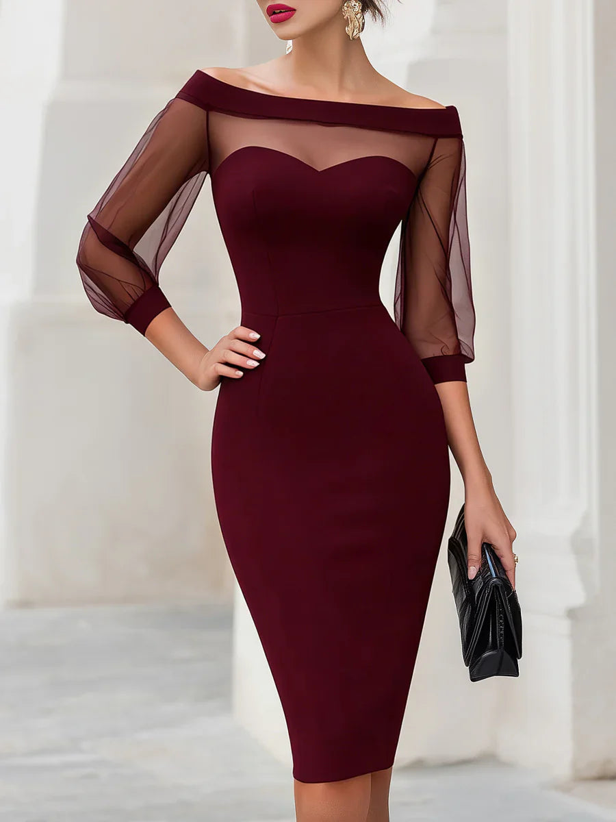 Robe Midi Moulante en Maille Transparente Femme