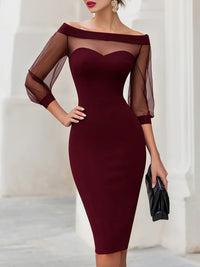 Robe Midi Moulante en Maille Transparente Femme