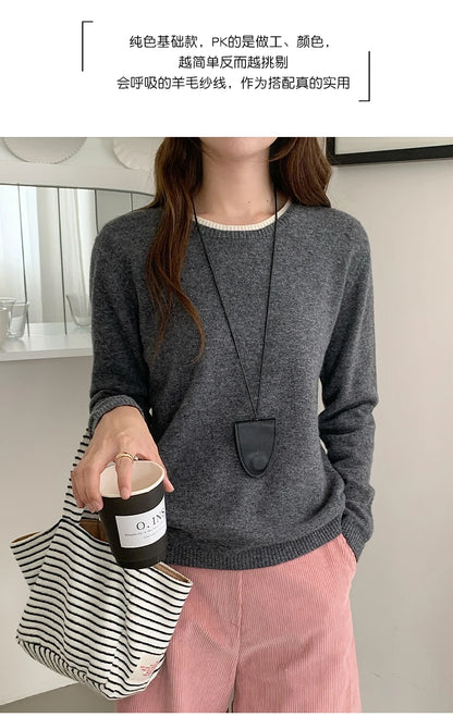 Pull en laine femme col rond, motif patchwork bicolore
