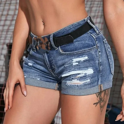 Short en jean bleu délavé, taille haute, poches avant et coutures latérales