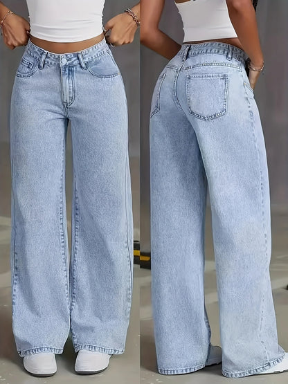 Jean femme jambe large bleu clair