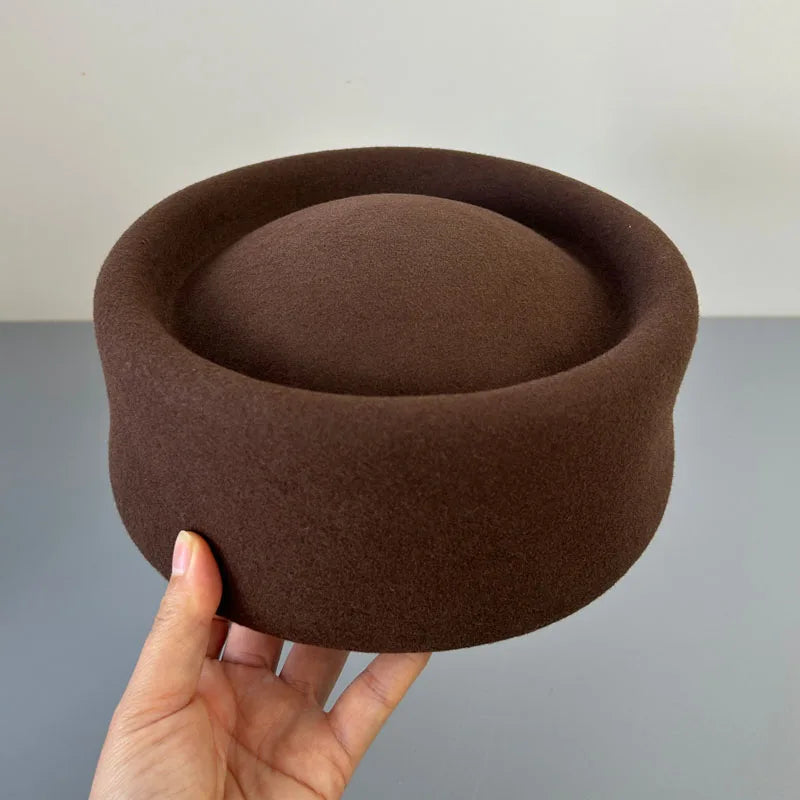 Chapeau Fedora en feutre à calotte rigide vintage pour femmes, 100% laine, béret plat, chapeau de mariage, fascinateur, chapeau de cocktail classique, chapeau pillbox