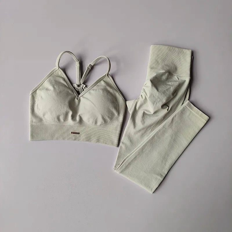 Nouvel ensemble de sport taille haute pour femme, couleur pêche, anti-choc, pour le yoga, la course et le style