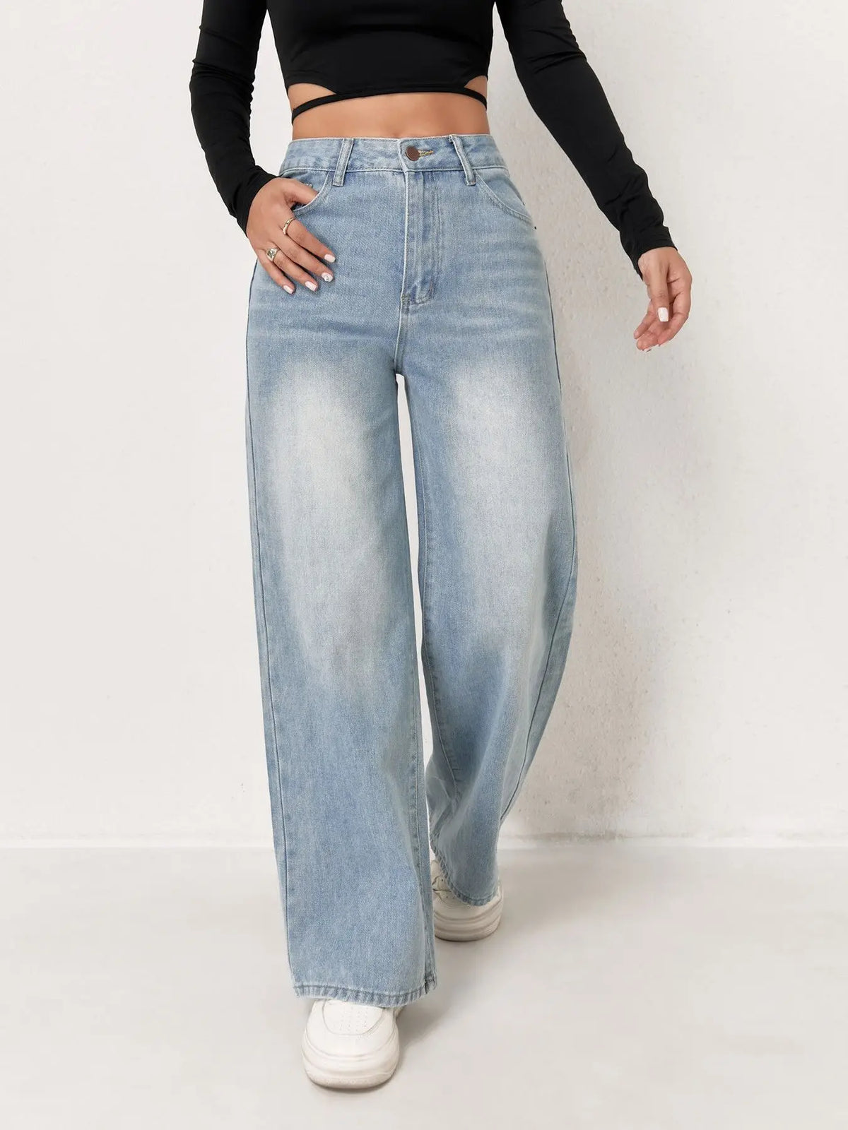 Jean femme jambe large bleu clair
