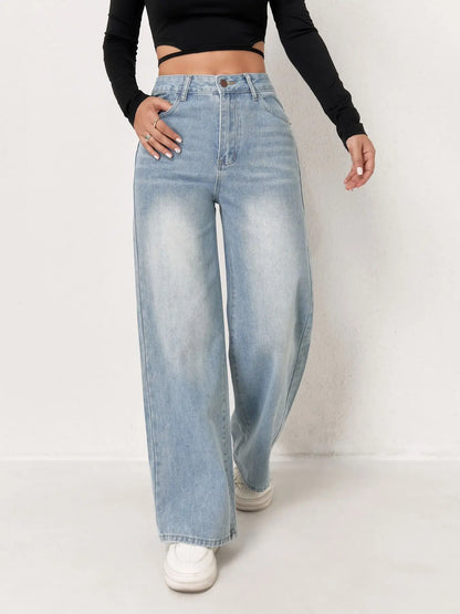 Jean femme jambe large bleu clair