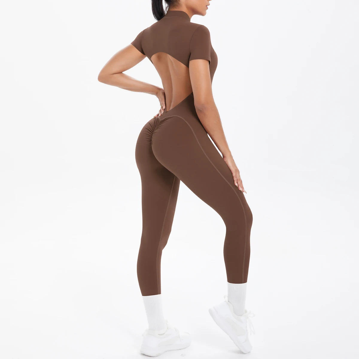 Combinaison de Sport Femme Dos Nu – Body Fitness Yoga Manches Courtes