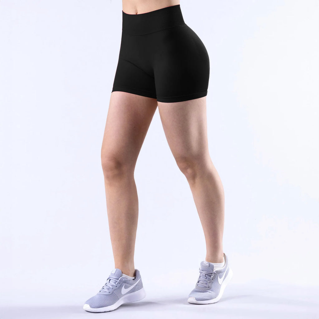 Shorts de yoga pour femmes, sans couture, taille haute, séchage rapide, haute élasticité, effet push-up, color block, pour la gym, le fitness et la course à pied