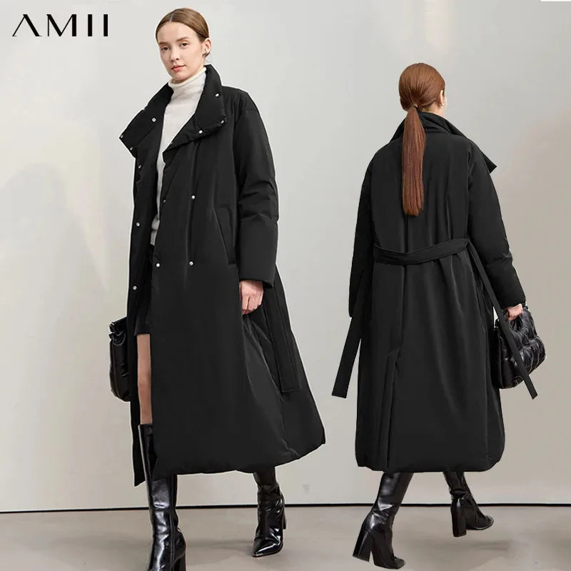 Doudoune femme longue AMII hiver 2025 chaude et élégante