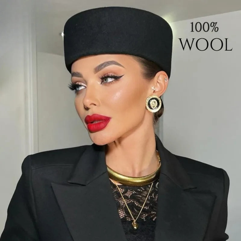 Chapeau Fedora en feutre à calotte rigide vintage pour femmes, 100% laine, béret plat, chapeau de mariage, fascinateur, chapeau de cocktail classique, chapeau pillbox