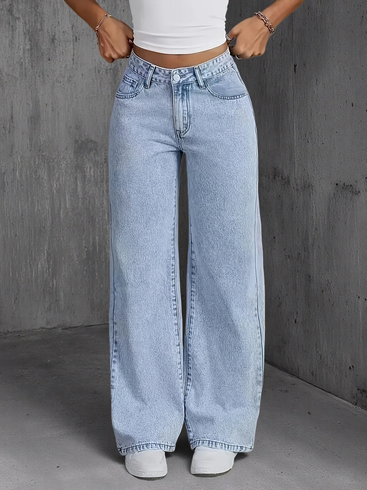 Jean femme jambe large bleu clair
