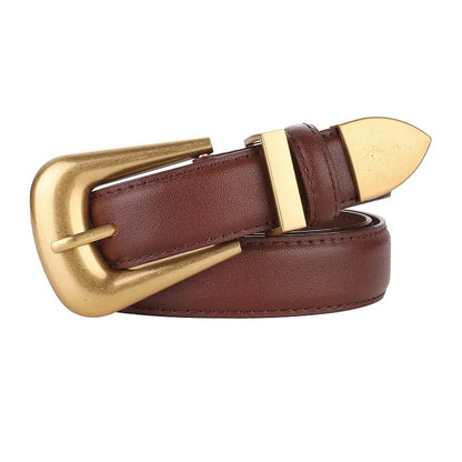 Ceinture en cuir véritable pour femme, cuir bordeaux avec structure en métal doré, mode décontractée de luxe, environnement pour robes en jean