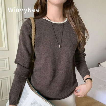 Pull en laine femme col rond, motif patchwork bicolore