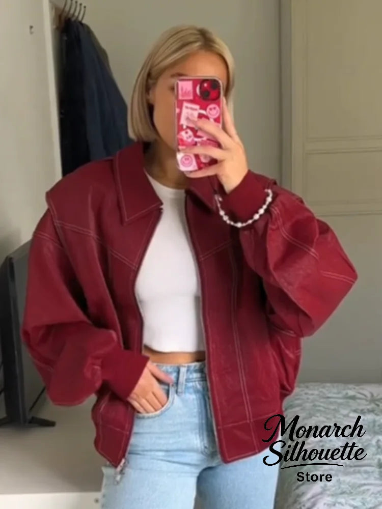 Veste courte matelassée bordeaux femme, col tailleur et zip