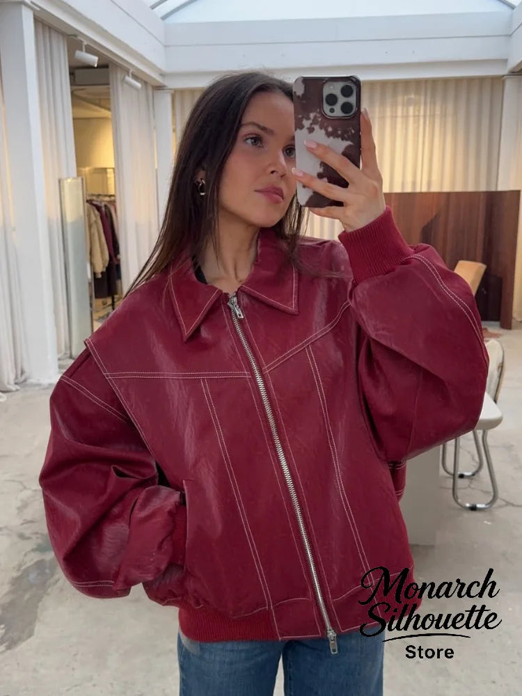 Veste courte matelassée bordeaux femme, col tailleur et zip