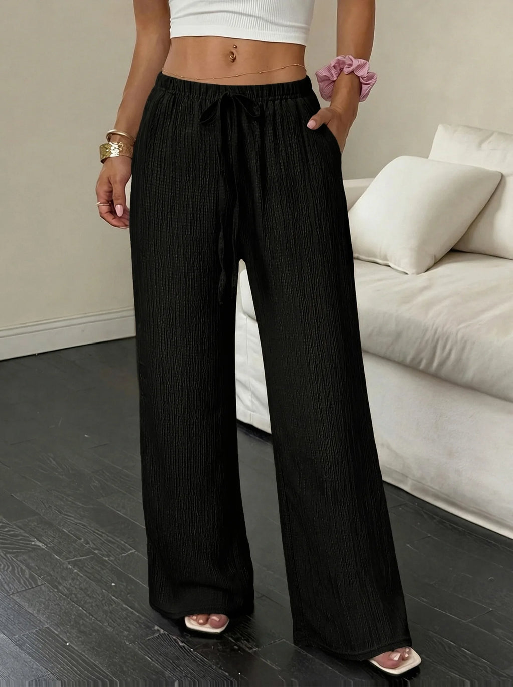 Pantalon large uni élégant et polyvalent pour femme