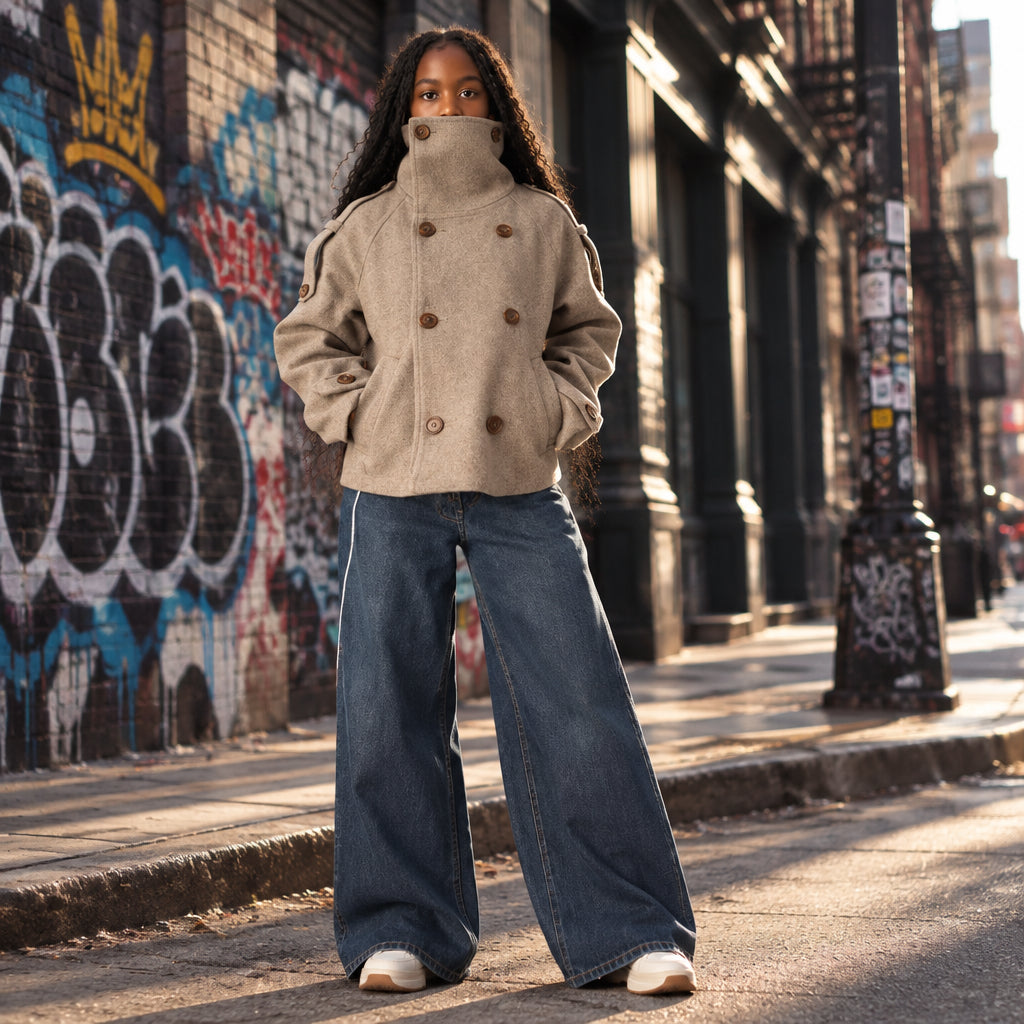 Manteau en laine femme, coupe ample, fermeture zippée et poches