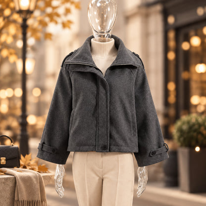 Manteau en laine femme, coupe ample, fermeture zippée et poches