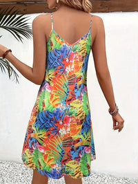 Mini robe à col en v pour femmes, imprimé Tropical, robe de plage de vacances Sexy, robe de soirée d'été fluide pour femmes