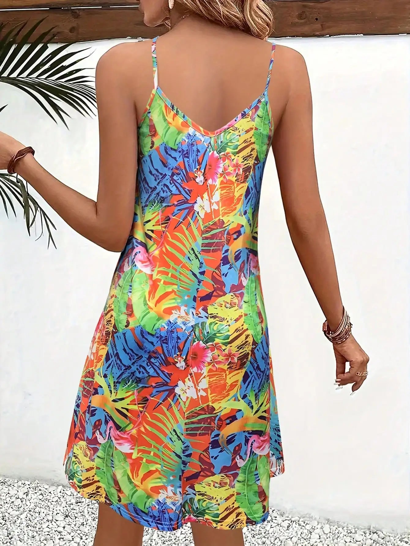 Mini robe à col en v pour femmes, imprimé Tropical, robe de plage de vacances Sexy, robe de soirée d'été fluide pour femmes