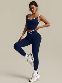 Ensemble Yoga 2 Pièces Femme – Leggings Croisé en V & Brassière Sport