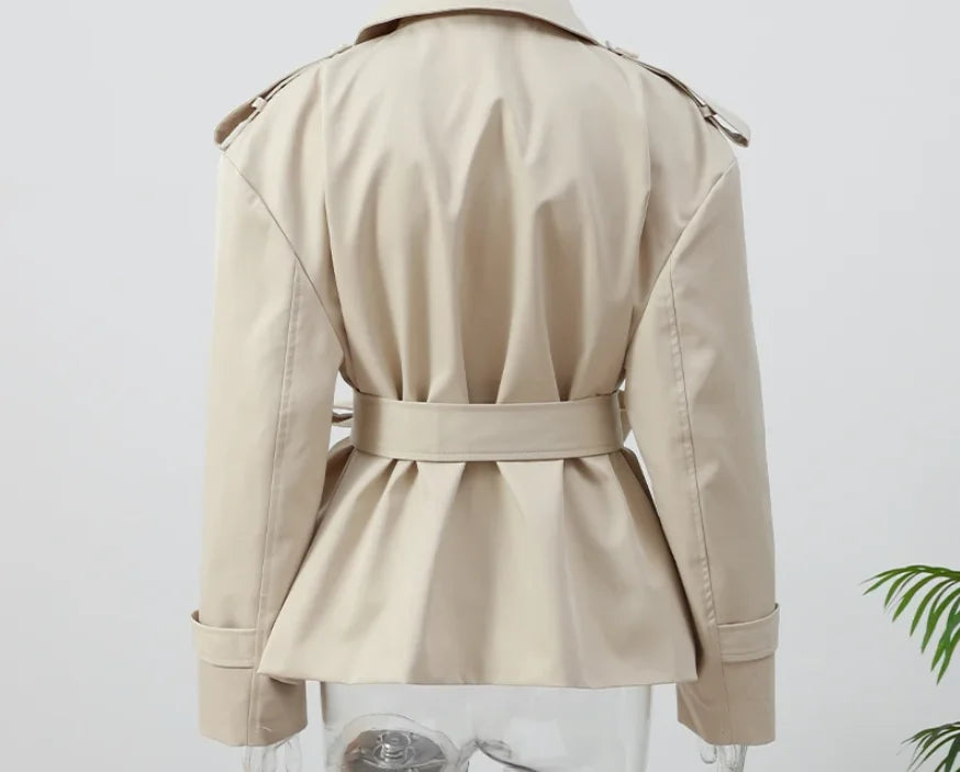 Trench long femme à simple boutonnage, coupe ample et taille haute