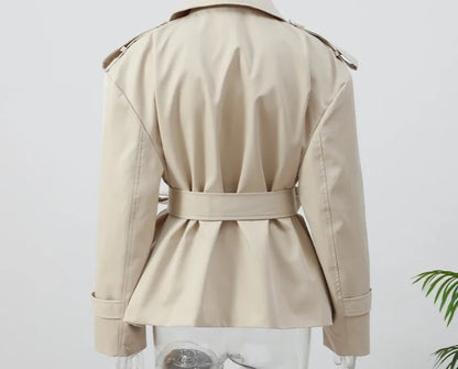 Trench long femme à simple boutonnage, coupe ample et taille haute
