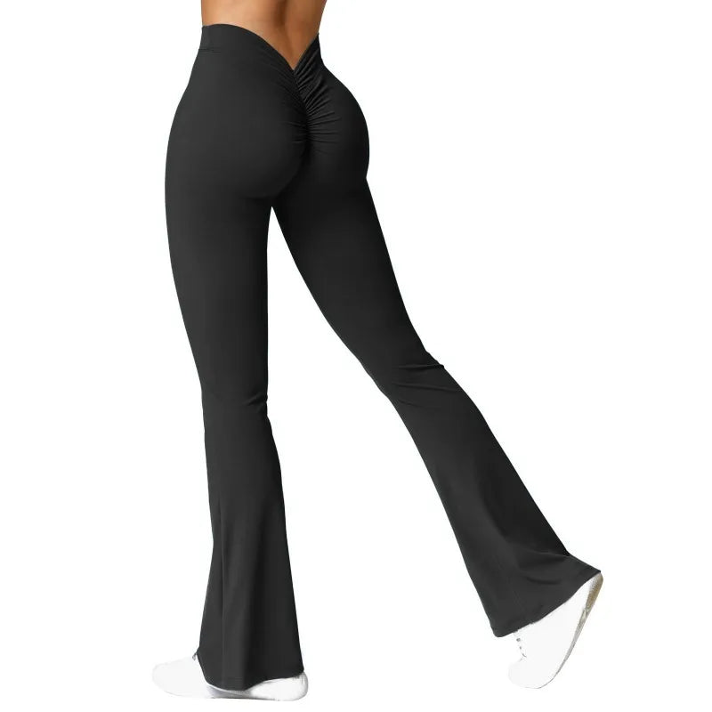 Mode Micro corne Leggings femmes v-back taille pantalons de sport taille haute Push Up fesses pantalons de sport solide mince Leggings décontractés