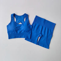 Ensemble de Yoga sans couture pour femmes, 2 pièces, soutien-gorge de Sport Sexy, taille haute, short de Sport, Fitness, sans manches, costume d'entraînement, vêtements de Sport