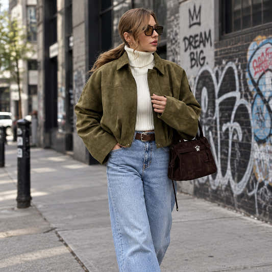 Veste bomber femme en suédine oversize zippée