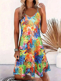 Mini robe à col en v pour femmes, imprimé Tropical, robe de plage de vacances Sexy, robe de soirée d'été fluide pour femmes