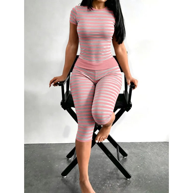 Ensemble 2 pièces femme rayé taille haute