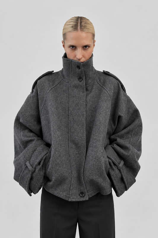 Manteau en laine femme, coupe ample, fermeture zippée et poches