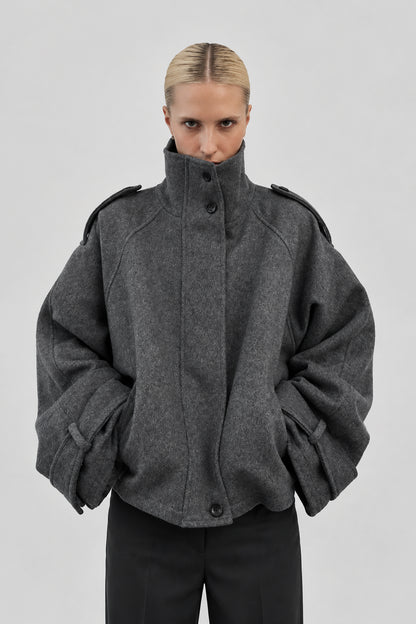 Manteau en laine femme, coupe ample, fermeture zippée et poches