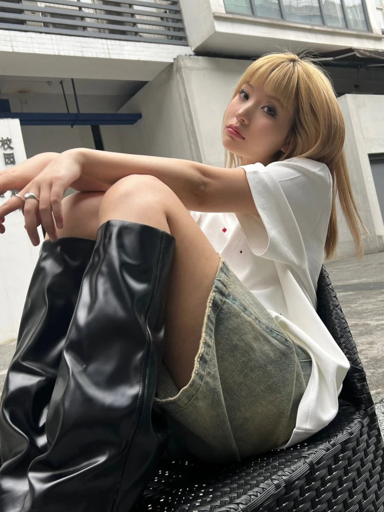 Shorts en Jean Femme Chic - Taille Haute, Style Coréen, Idéal pour Étudiantes