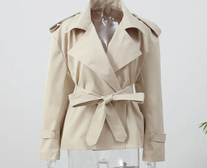 Trench long femme à simple boutonnage, coupe ample et taille haute
