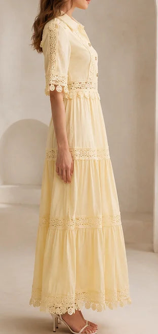 Robe longue élégante en viscose jaune