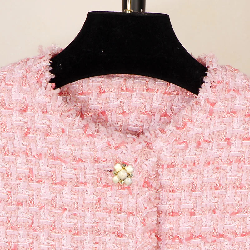 Veste femme façon tweed, simple boutonnage et poches